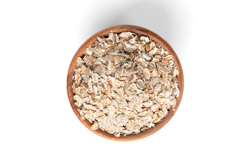 Rye flakes isolated on white background.