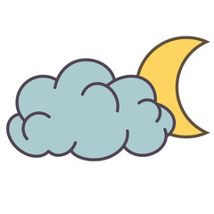 Moon and cloud flat illustration on white