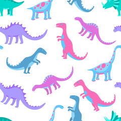 Funny hand drawn dinosaurs. Seamless pattern for nursery, textile, kids apparel.