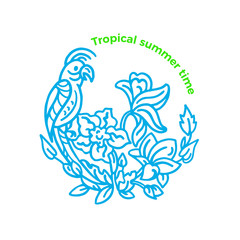 Vector round symbol. Cute parrot. Tropical summer jungle