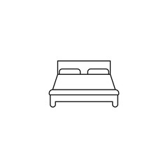Double hotel bed with mattress, pillow isolated on white background. Vector flat icon