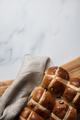 Traditional hot cross buns with raisins. Easter springtime treat