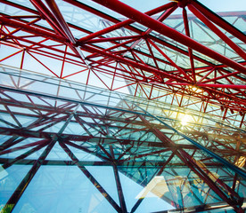 Transparent glass ceiling subway station , Airport ,Modern Building  with curving roof and glass steel column.