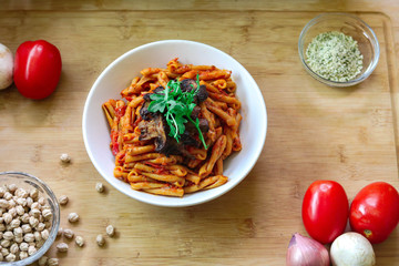 Vegan Pasta with tomato sauce. Gluten Free 
