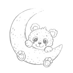Cute hand drawn bear on the moon. Vector illustration