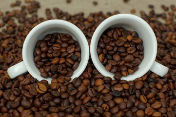 Coffee cup and coffee beans