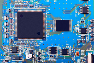 Electronic circuit board close up.