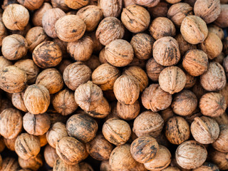 Natural walnut pattern texture, Raw bio walnuts background