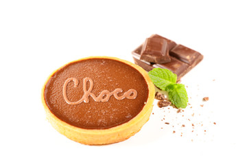 chocolate cake, chocolate pie on white background