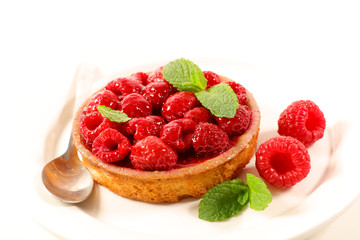raspberry cake and mint