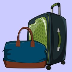 Suitcase or travel luggage and travel bag isolated on white background. Vector illustration.