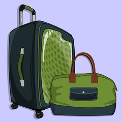 Suitcase or travel luggage and weekender bag isolated on white background. Vector illustration.
