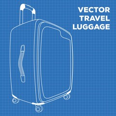 Blueprint of Suitcase or travel luggage isolated on white background. Vector illustration.