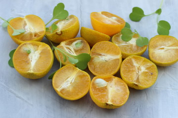 organic background from orange. The concept of healthy drinks, copy space, closeup