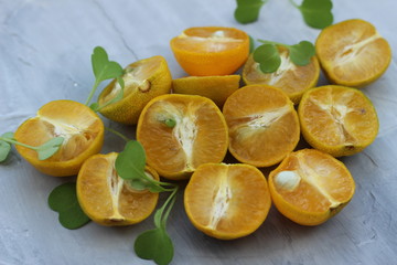 organic background from orange. The concept of healthy drinks, copy space, closeup