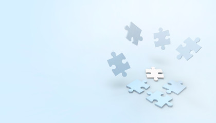 Jigsaw blue and White puzzle  game Movement creative idea and business Concept Leadership on pastel blue  background - 3d rendering
