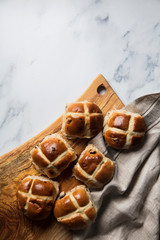 Traditional hot cross buns with raisins. Easter springtime treat