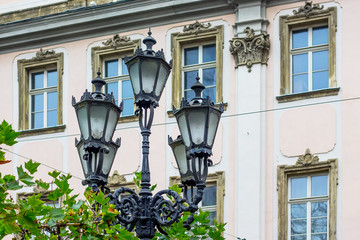 Fototapeta na wymiar Stylish lanterns on the street of the garden of the European city of Lviv_