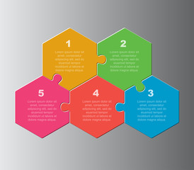 Vector jigsaw puzzle hexagon info graphic 4 steps.