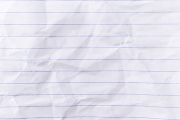 Top view empty lined paper with wrinkled background and texture.
