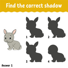 Obraz na płótnie Canvas Find the correct shadow. Draw a line. Education developing worksheet. Game for kids. Activity page. Puzzle for children. Riddle for preschool. Isolated vector illustration. Cartoon style.
