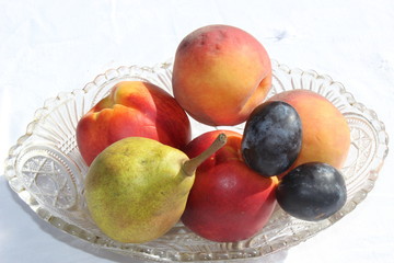 fruits in vase with white background