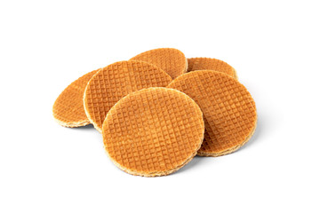 Waffles with caramel filling isolated on white background.