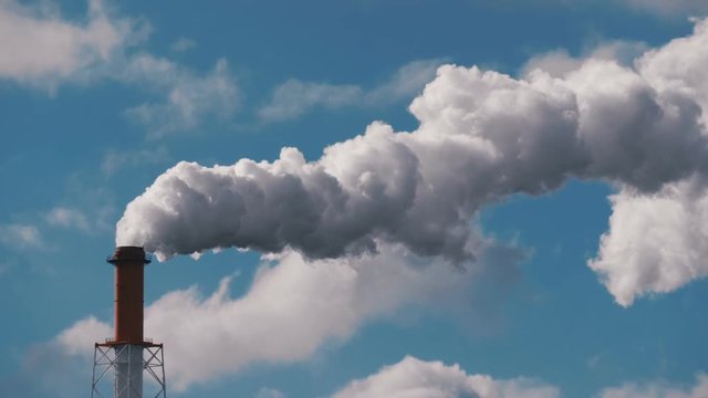 Smoke stack from industrial chimney, air pollution problem