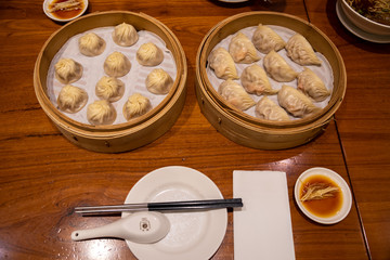 Chinese steamed steamed bun ( baozi ) named Xiaolongbao also called a soup dumpling and Steamed dumplings. Michelin star awarded Din Tai Fung restaurant
