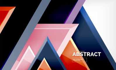 Triangles repetiton geometric abstract background, multicolored glossy triangular shapes, hi-tech poster cover design or web presentation template with copy space