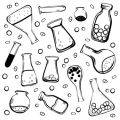 set medical bottles and flasks