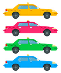 Set of colored taxi cars vector icon flat isolated