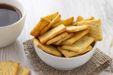 Breakfast - dry salty cracker cookies and coffee