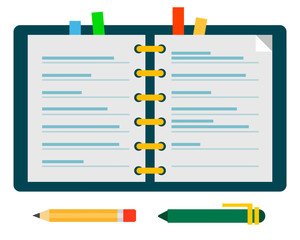 Open sketchpad with color tabs vector icon flat isolated