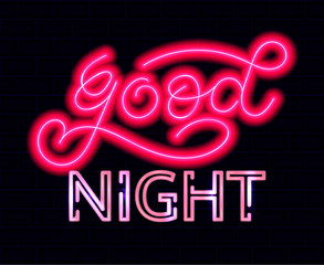 Good Night neon lettering sticker. Vector illustration