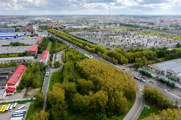 Aerial top view of city industrial area of Tyumen