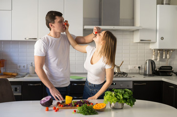  Happy family, kitchen, vegetables