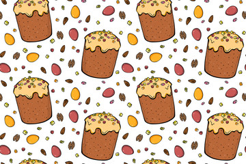 Easter cake seamless pattern on white background