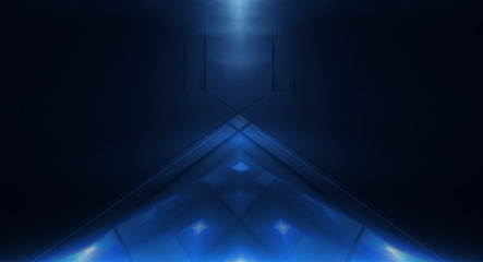 Tunnel in blue neon light, underground passage. Abstract blue background. Background of an empty...