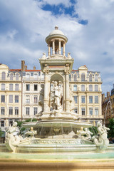 Fototapeta na wymiar Jacobins square and beautiful fountain in Lyon - France