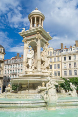 Fototapeta premium Jacobins square and beautiful fountain in Lyon - France