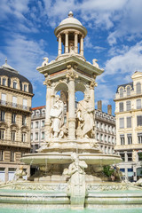 Jacobins square and beautiful fountain in Lyon - France