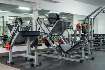 Obraz premium Sport equipment in gym close up .