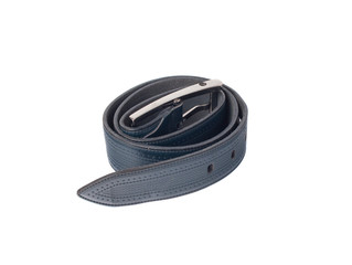 blue leather strap with buckle on white background