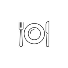 Plate, Fork and Knife Related Vector Line Icon.