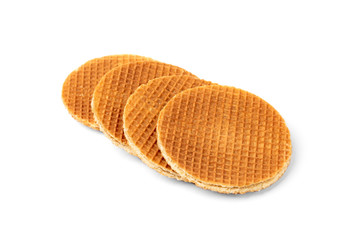 Waffles with caramel filling isolated on white background.