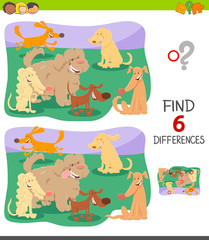 differences game with cute cartoon dogs