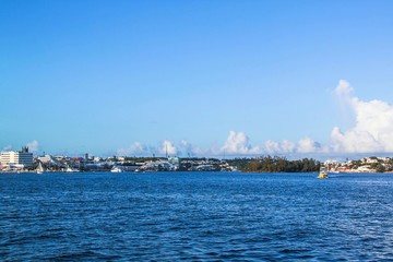 Amazing beauty Bermuda. Atlantic ocean. Turquoise sea water and blue sky. Beautiful background.