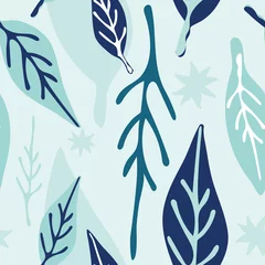Wallpaper murals Turquoise Seaside leaves in coastal colors, seamless pattern vector design. Fresh clean look for summer vacation, beach wedding or resort and spa.