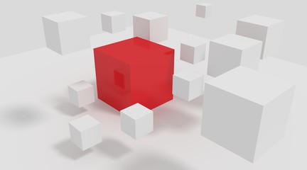 Roter Würfel viele weiße Würfel drumherum